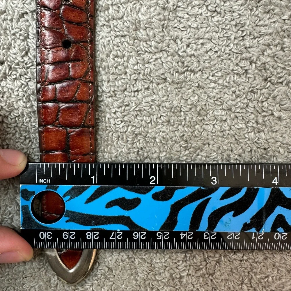 Allen Edmonds Mens Brown Crocodile Print Leather Belt Silver Buckle Size 40